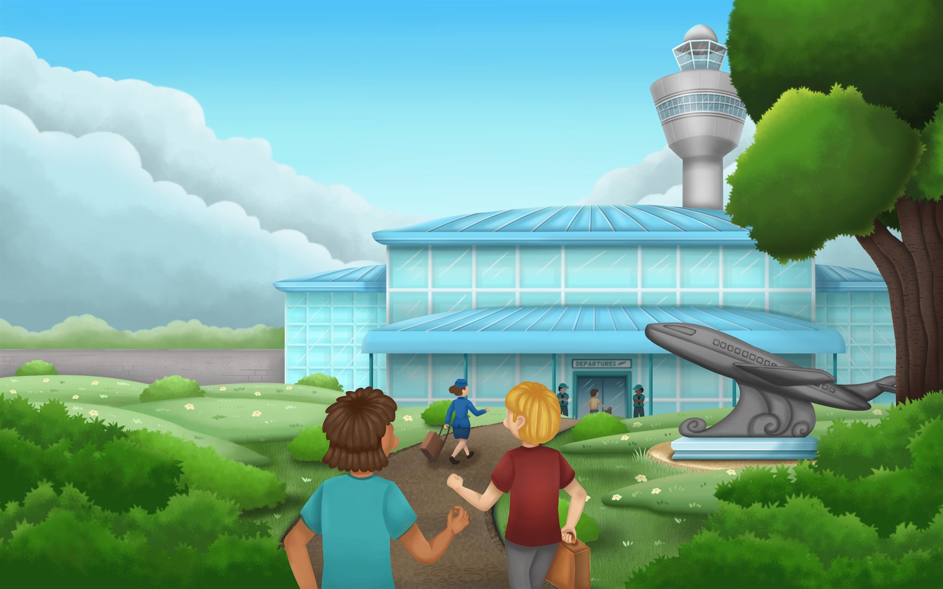 One More Airport key art — a stylized airport terminal with a control tower